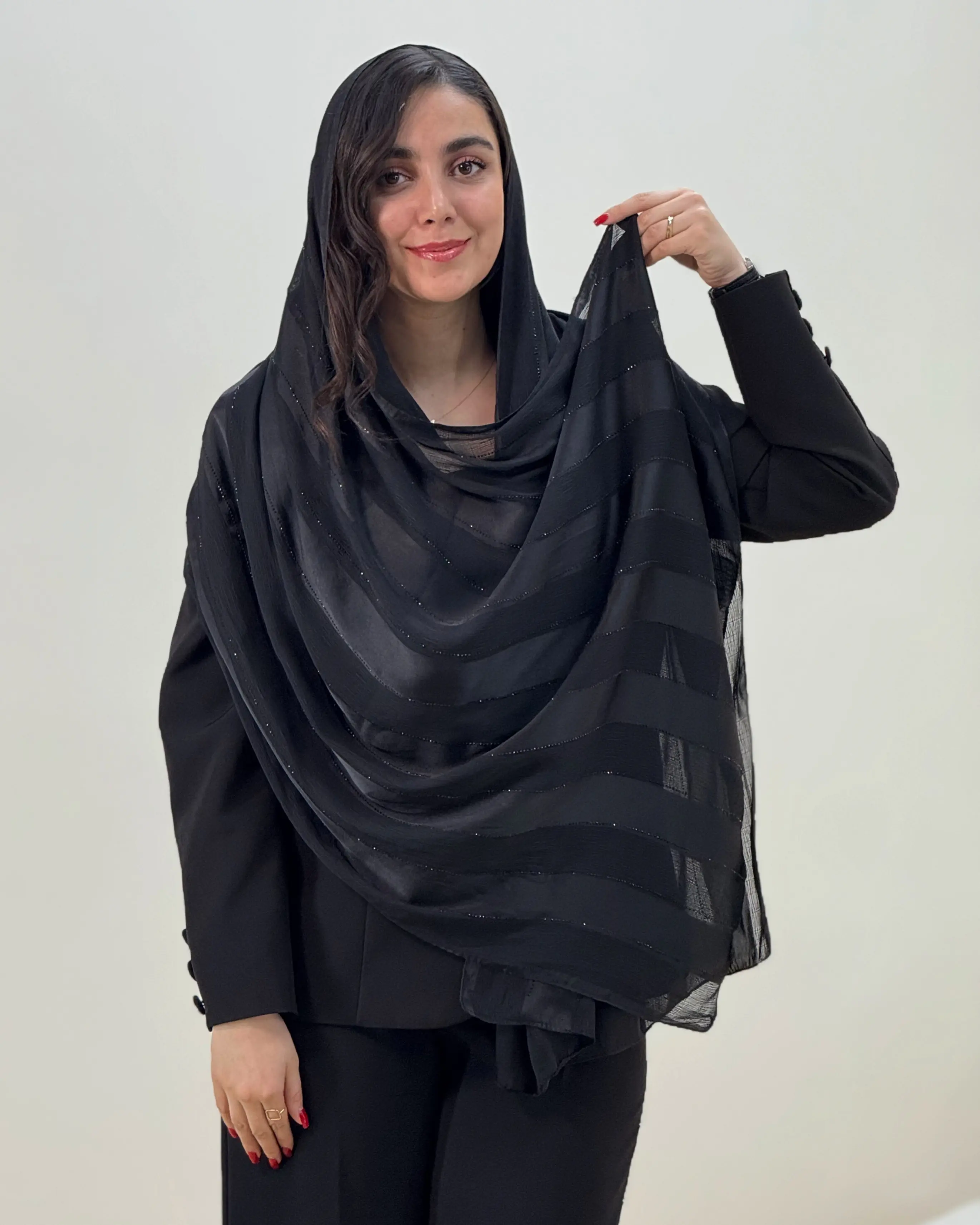 شال ساتن و حریر راه راه نگینی